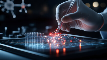 Aufkleber - close up of professional analyzing biotech data with precision