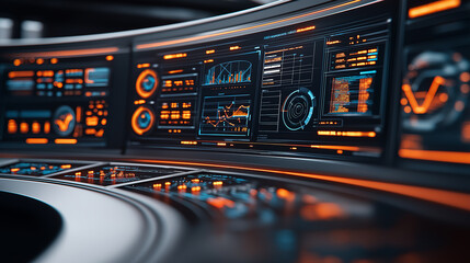 Poster - futuristic control room with glowing screens and data displays