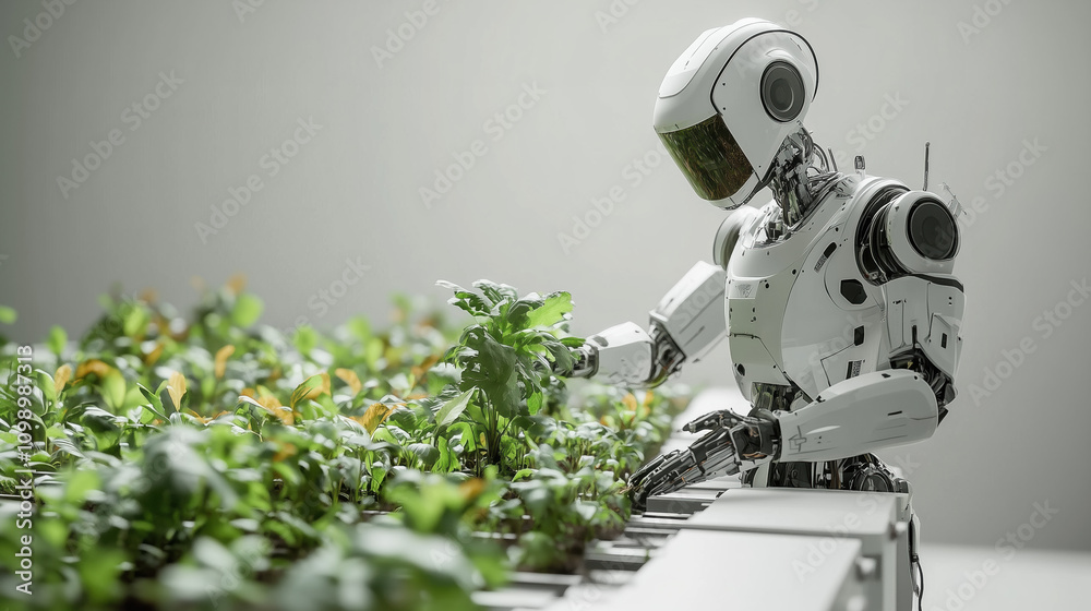 Innovative AI Robot Farmer in a High-Tech Field Harvesting Crops in a ...