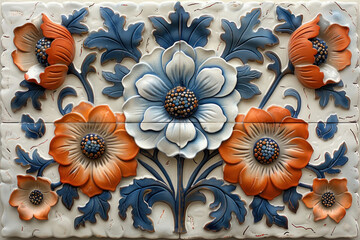 Poster - decorative ceramic tiles with a voluminous floral pattern.  
