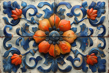 Poster - decorative ceramic tiles with voluminous floral patterns 