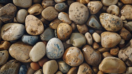 Wall Mural - A collection of smooth, colorful river rocks.