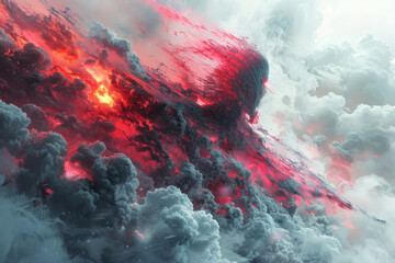 Poster - an abstract scene reminiscent of a volcanic eruption or cataclysm in space 