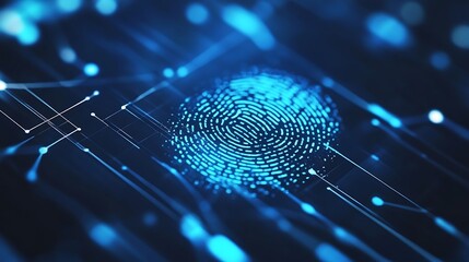 Poster - Fingerprint scan provides security access with biometrics identification. 3d rendering - Generated AI