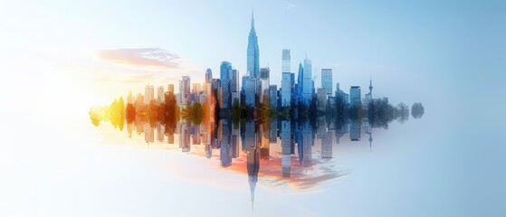 Poster - Urban sunset skyline transformation cityscape digital art evening atmosphere minimalist view aesthetic concept