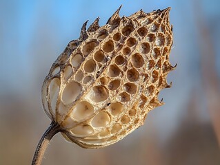 Poster - Dried seed pod with intricate, porous structure.