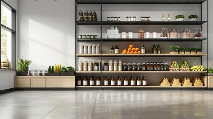 Canvas Print - Modern pantry shelves with food and fresh produce