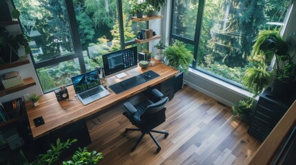 Poster - Optimizing your remote work setup digital nomad's guide to multiple floating screens in a nature-inspired workspace