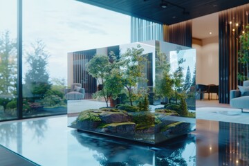Poster - Exploring the future of virtual meeting rooms holographic screens digital workspaces interactive environments contemporary settings futuristic technology