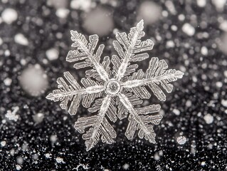 Poster - Intricate snowflake macro shot against a bokeh background of falling snow.