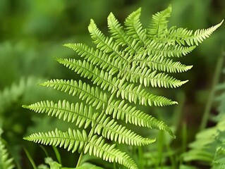 Poster - Lush green fern frond in natural setting.