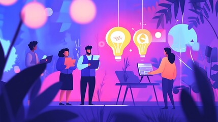 Poster - Team Brainstorming Ideas in a Vibrant, Modern Workspace