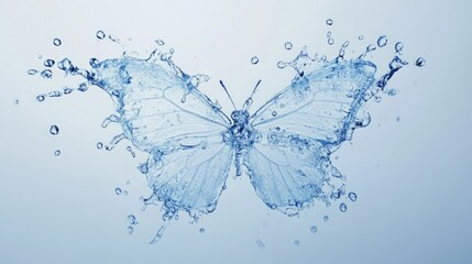 Poster - A delicate butterfly made of water splashes, frozen in time on a blank white canvas.
