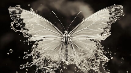 Poster - A mesmerizing butterfly crafted by water splashes, radiating symmetry and purity.