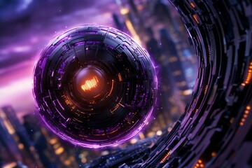 Aufkleber - A detailed 3D digital illustration of a glowing avatar holding a holographic orb, surrounded by futuristic technology