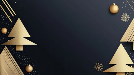 Poster - Abstract template with gold tree shapes, geometric lines, and Merry Christmas wishes in an elegant minimalist design.