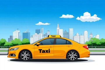 Poster - A flat 2D design of a taxi with a glowing 