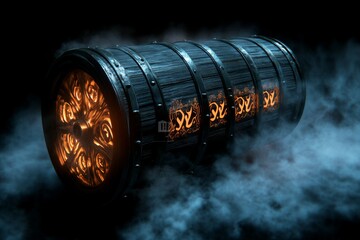Aufkleber - A gothic-style axle from a dark, steampunk carriage, adorned with intricate designs and set against a misty background