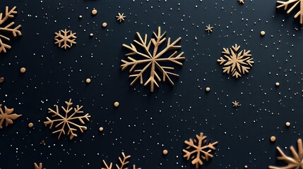 Leinwandbilder - Clean and stylish greeting card with geometric golden snowflakes and minimalist icons celebrating the holiday spirit.