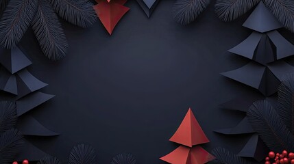 Fototapete - Dark geometric Christmas tree frame with moody colors and shadows