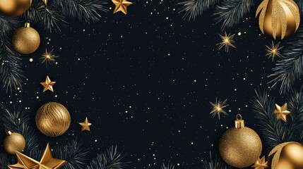 Leinwandbilder - Elegant design template with gold geometric frames and retro holiday elements, perfect for Merry Christmas and New Year wishes.