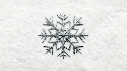 Poster - Elegant geometric snowflake design on a textured white background, framed with a subtle shimmer effect, ideal for holiday greeting cards.