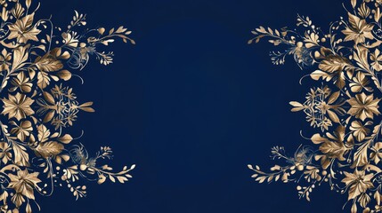 Fototapete - Elegant gold and navy snowflake border, perfect for sophisticated holiday templates and posters.