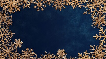 Fototapete - Elegant gold and navy snowflake border, perfect for sophisticated holiday templates and posters.