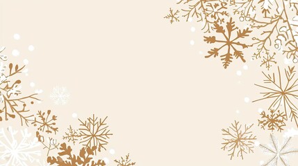 Fototapete - Elegant Merry Christmas and Happy New Year template with snowflake border in white and gold, modern flat line art style, perfect for greeting cards or posters.