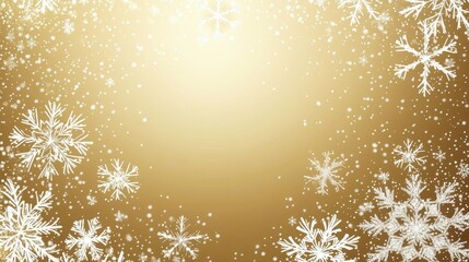 Fototapete - Elegant Merry Christmas and Happy New Year template with snowflake border in white and gold, modern flat line art style, perfect for greeting cards or posters.
