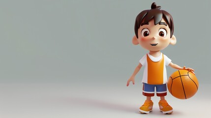 Wall Mural - A 3D cartoon illustration of a boy holding a basketball.