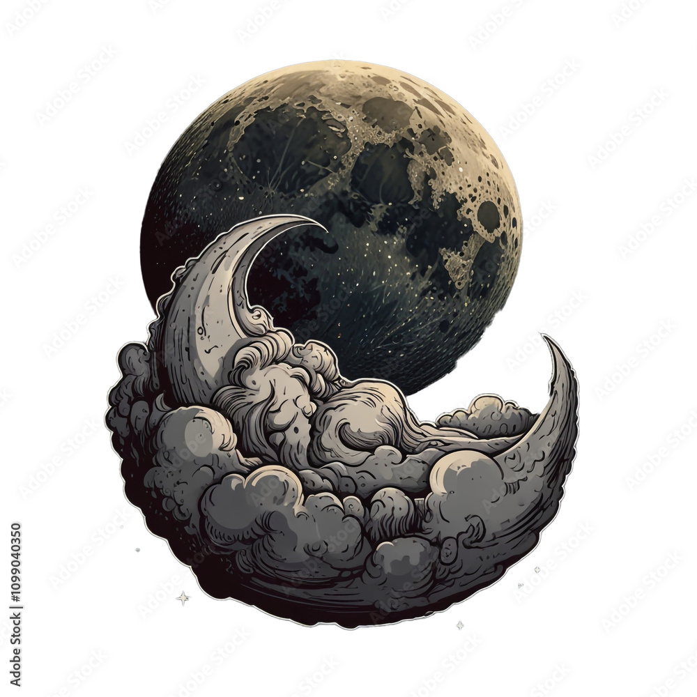 Sleeping Moon 2D PNG Sticker Design Isolated on Transparent Background ...