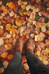 Wall Mural - Person standing on leaf pile