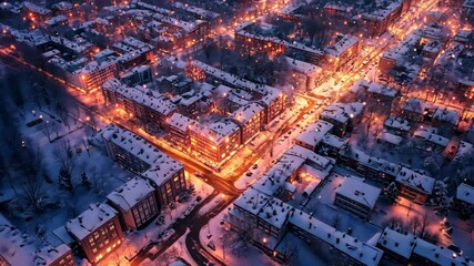 Poster - Heatmap of an urban landscape during winter, with warm colors highlighting areas of human activity and cooler tones representing snow-covered streets. . 4K Video