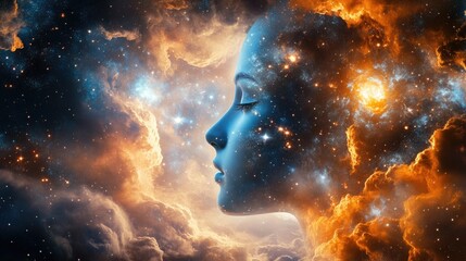 Wall Mural - woman among clouds and stars