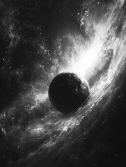 Wall Mural - black and white planet in space