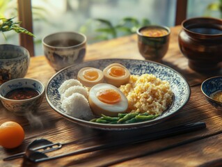 Wall Mural - Wooden Table with Plate of Food