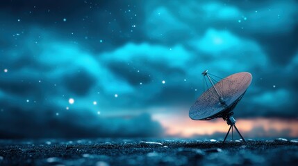 Poster - a satellite dish tracking a satellite in space, emphasizing the crucial role of satellites in facili