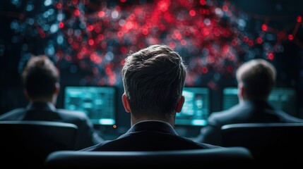 Poster - a team of cybersecurity experts working in a control room, monitoring network traffic and ensuring t