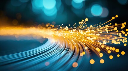 Poster - abstract representation of data transfer, with glowing lines and particles flowing between devices, 