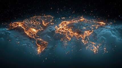 Poster - a global map with highlighted areas representing regions with access to 5g networks, illustrating th
