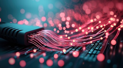 Poster - A graphic illustration of a secure network connection with data packets flowing through a protected channel, visualized by glowing lines and nodes.