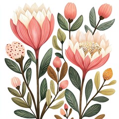 Wall Mural - whimsical cute water color vibrant floral arrangement with pink blooms.
