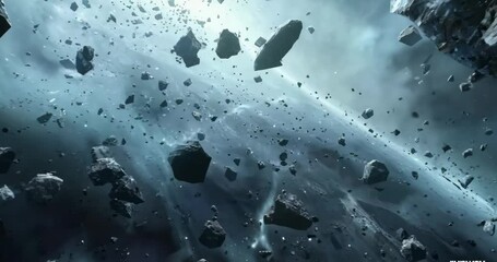 Wall Mural - galactic clash among asteroid fields and celestial debris, 4k video