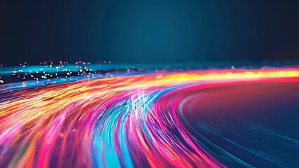 Poster - Colorful neon light streaks create a dynamic and futuristic effect against a dark background, ideal for technology or speed visuals.
