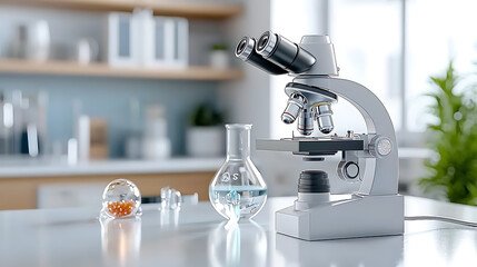 Poster - Microscope examination of laboratory samples modern medical equipment setting indoor laboratory environment safety focused research