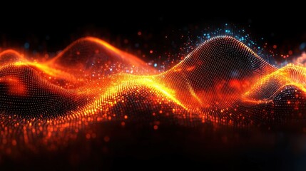 Wall Mural - A vibrant, abstract representation of flowing waves with glowing particles.