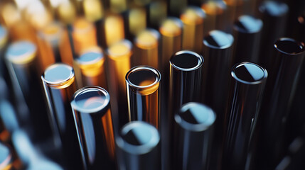 Poster - Close-up of metallic tubes arranged in a geometric pattern highlighting reflection at various angles
