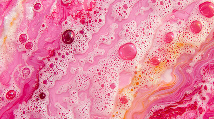 Poster - Colorful patterns created by pink bubbles and swirls in soapy water