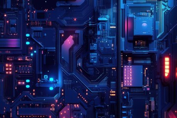 Wall Mural - blue circuit board